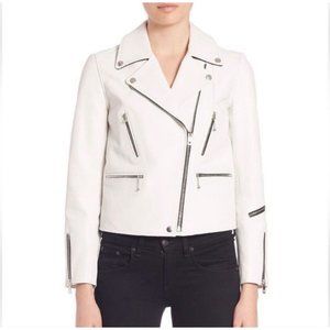 rag & bone White Leather Moto Biker Jacket